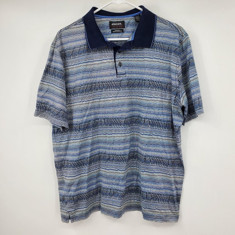 Reel Double Mercerized Wavy Geometric Golf Short Sleeve Polo Shirt XL